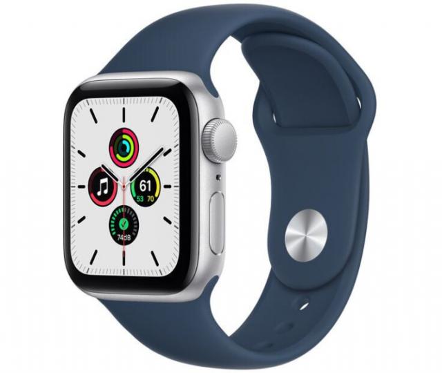 Apple Watch SE 44mm Silver Aluminum Case with Blue Sport Band